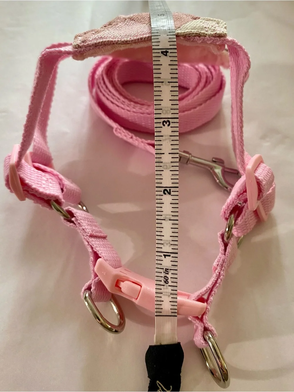 8” Pink Plaid Dog Harness and 60” Leash Set